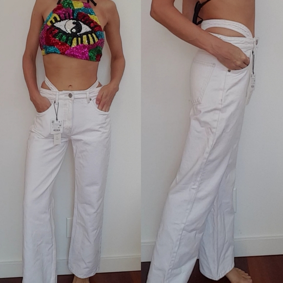 Zara Jeans Nwt Y Project Cut Out Zara G High Cut White Baggy Bubble